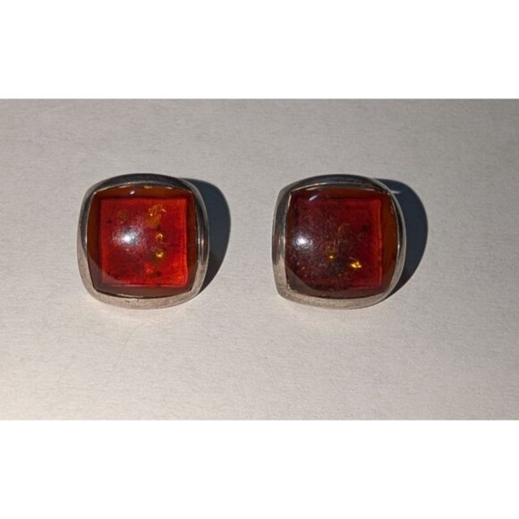 Geometric Chic Sterling 925 Silver Amber Earrings - Picture 4 of 11